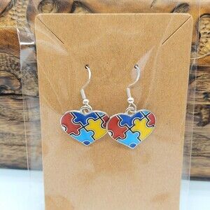 Autism Awareness Earrings Puzzle Piece Heart School Teacher